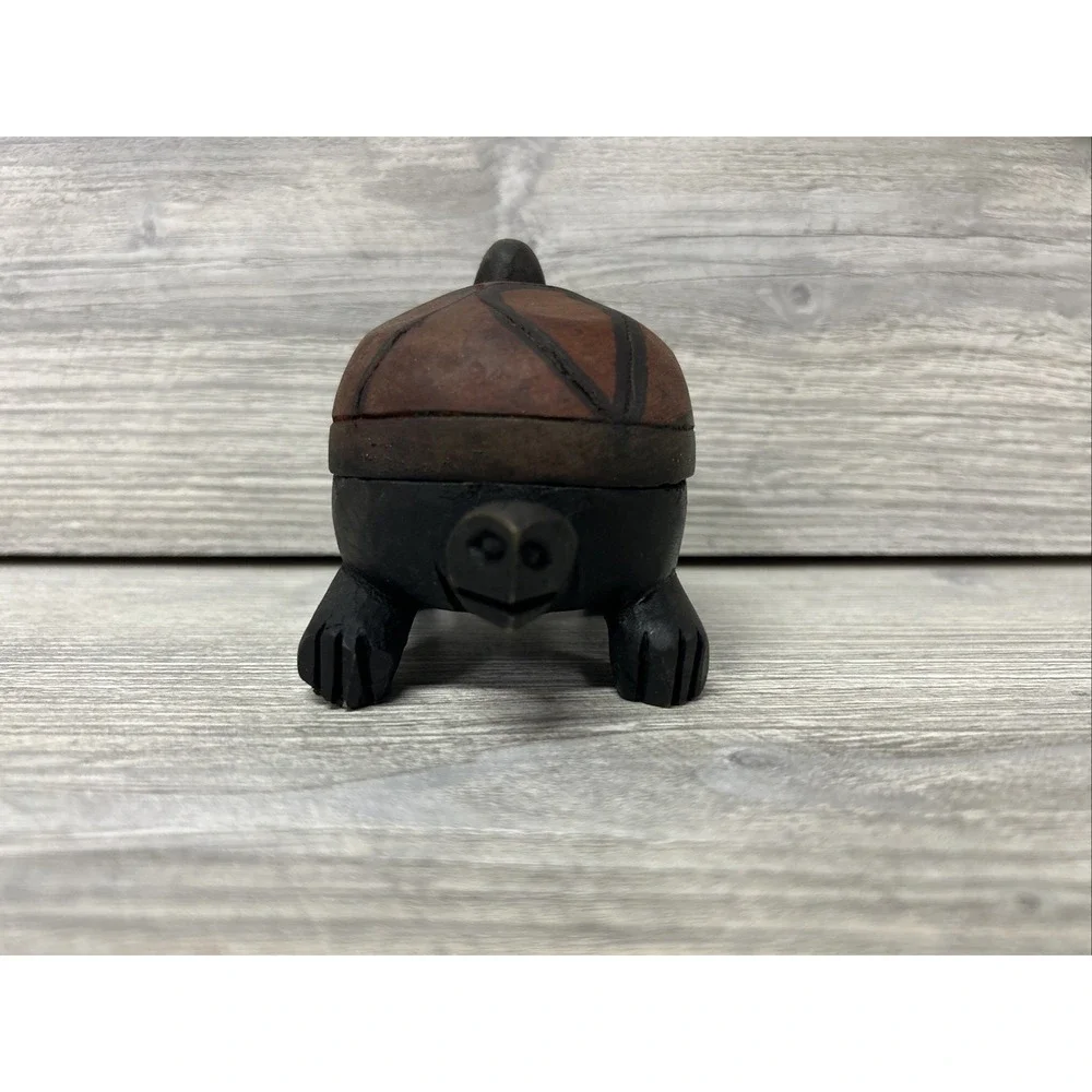 Wood Turtle Trinket Box With Lid Folk Art Vintage Hand Carved Kenya A4‎